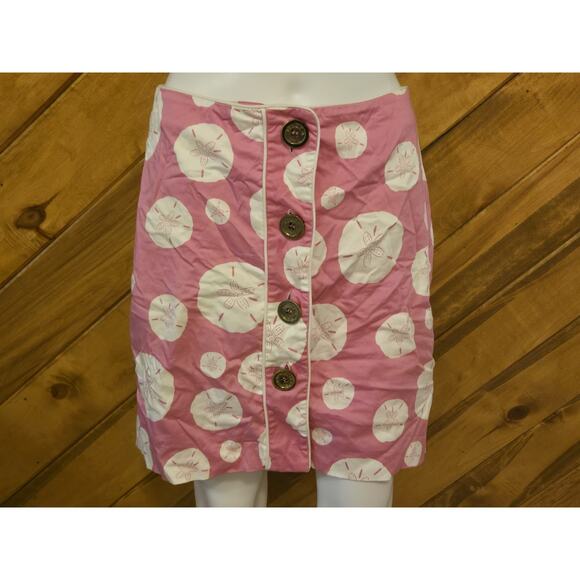 Lily & Van Skirt Sz 4 Button Up Sand Dollar Print Pink/ Gold Button Cotton Blend - Picture 1 of 9